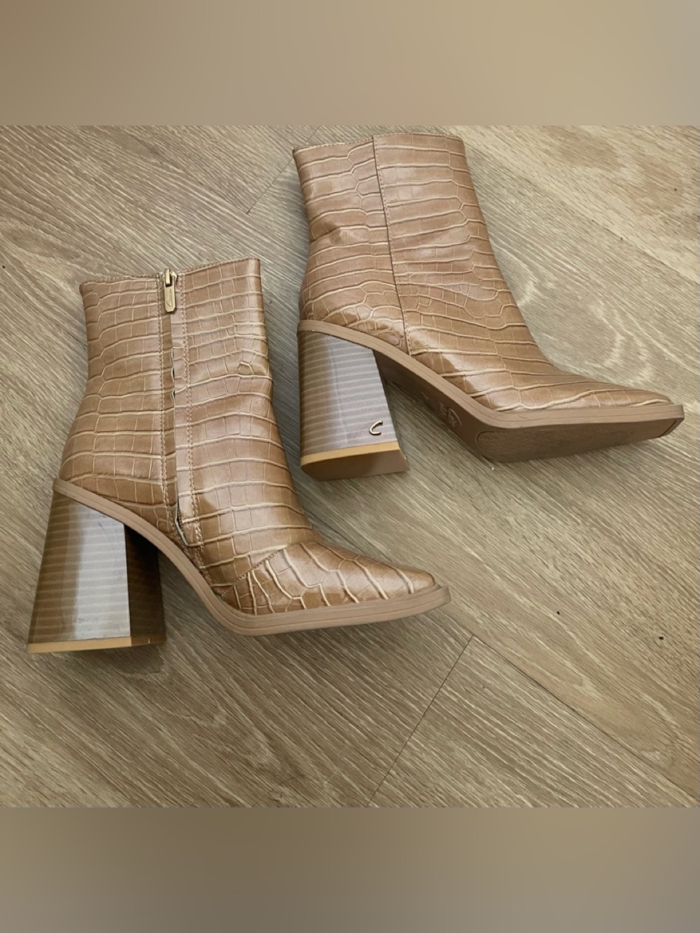 Circus by Sam Edelman Layla Tan Croc-Embossed Block Heel Ankle Boot
